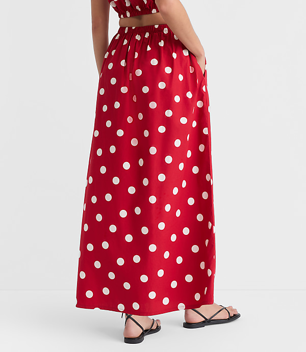 LOFT Beach Polka Dot Poplin Maxi Pocket Skirt