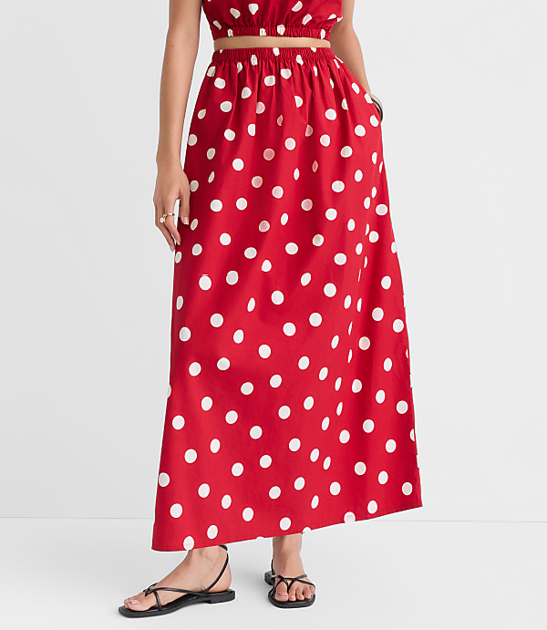 LOFT Beach Polka Dot Poplin Maxi Pocket Skirt