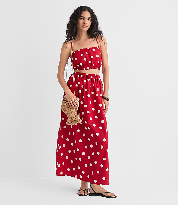 LOFT Beach Polka Dot Poplin Maxi Pocket Skirt