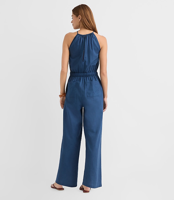 LOFT Beach Rope Tie Linen Cotton Halter Jumpsuit