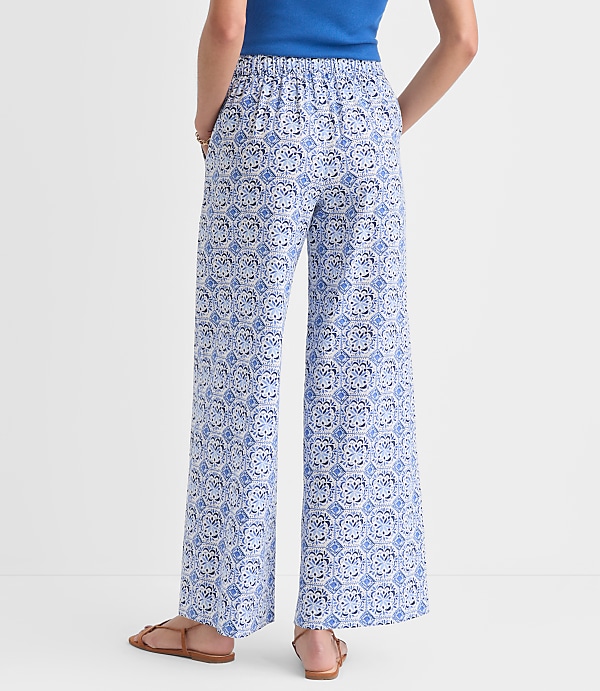 Pull On Wide Leg Pants in Mosaic Linen Cotton