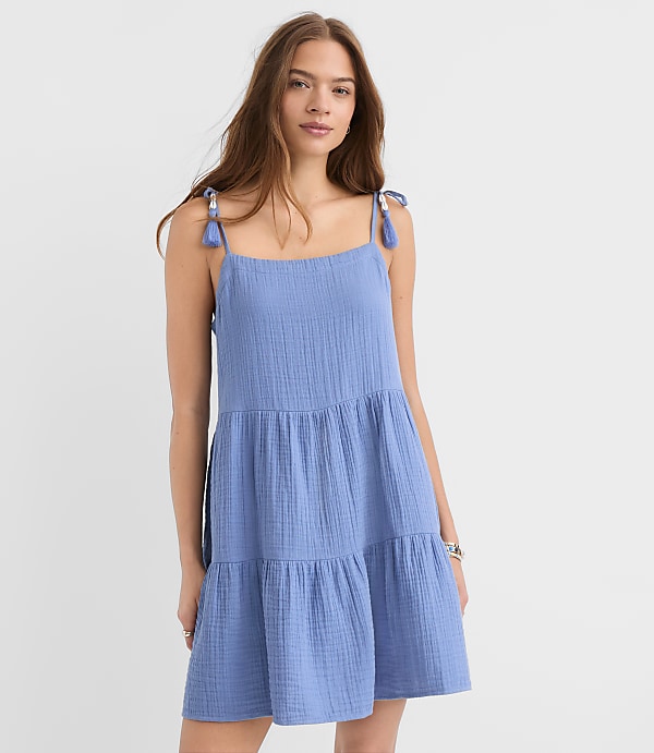 LOFT Beach Tie Strap Triple Cloth Mini Pocket Dress