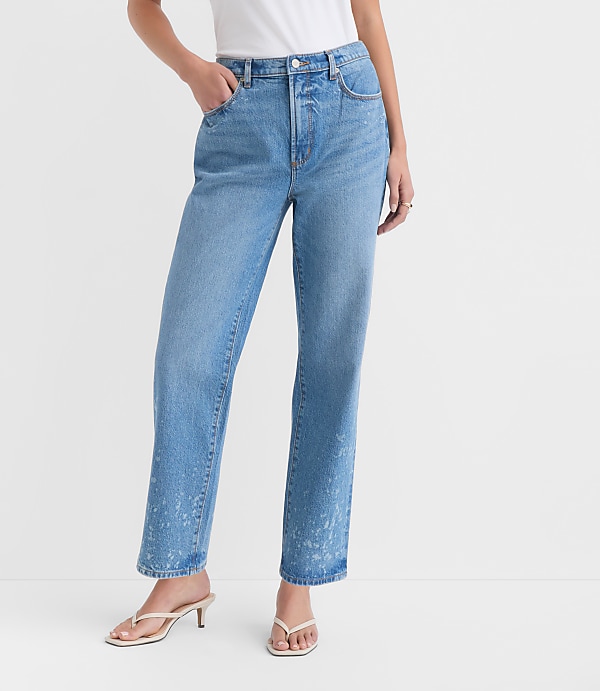 Rivete Petite Curvy High Rise Straight Jeans in Bleach Out Wash