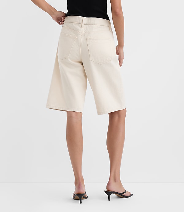 Rivete Curvy High Rise Denim Bermuda Shorts in Ivory