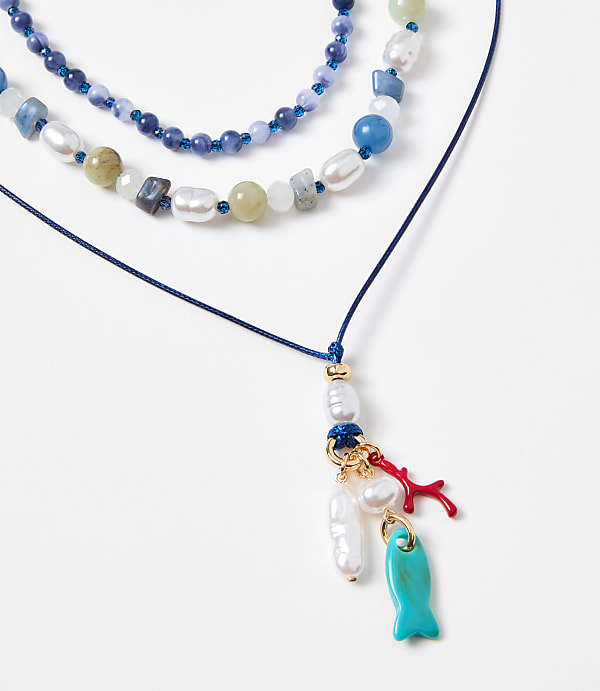 Pearlized Fish Layered Necklace Set