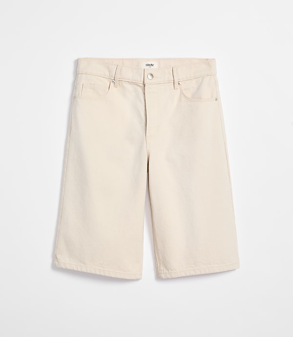 Rivete Curvy High Rise Denim Bermuda Shorts in Ivory