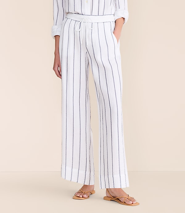 Petite Lou & Grey Striped Triple Cloth Wide Leg Pants