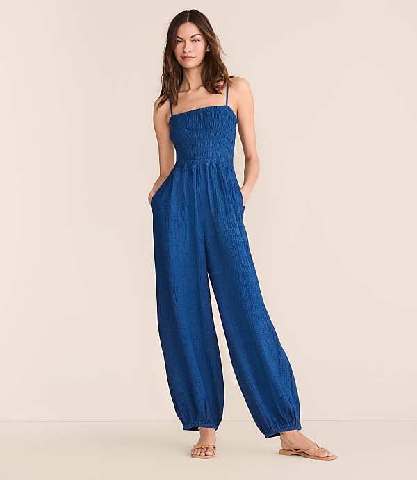 Lou & Grey Smocked Double Cloth Balloon Leg Jumpsuit