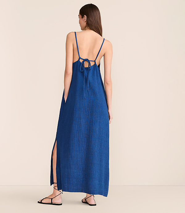 Lou & Grey Denim Washed Double Cloth Strappy Midi Pocket Dress
