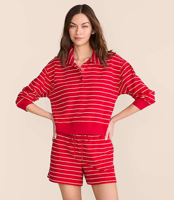 Lou & Grey Striped Terrysoft Polo Top