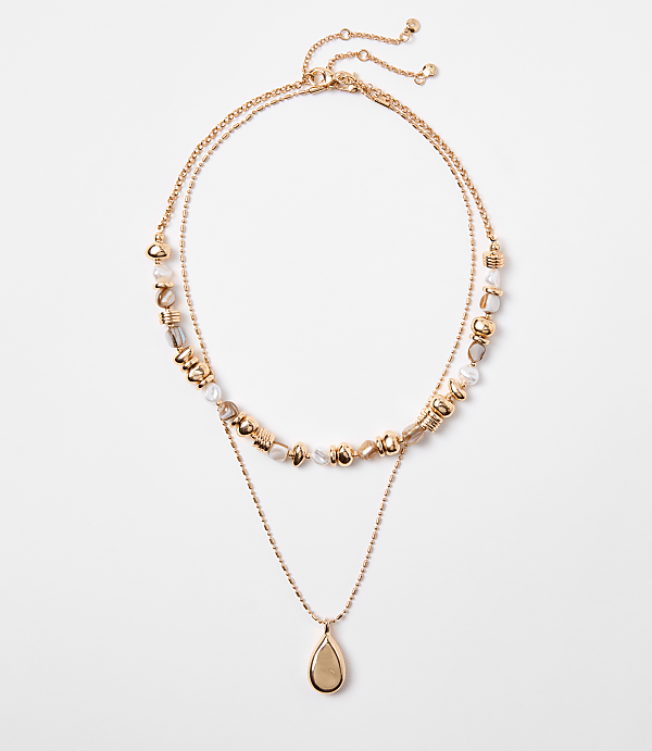 Pearlized Metallic Drop Layered Necklace Set