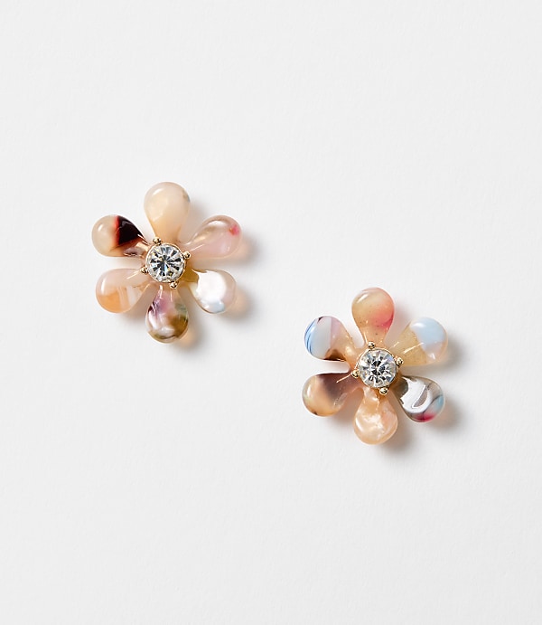 Tortoiseshell Print Floral Sparkle Stud Earrings