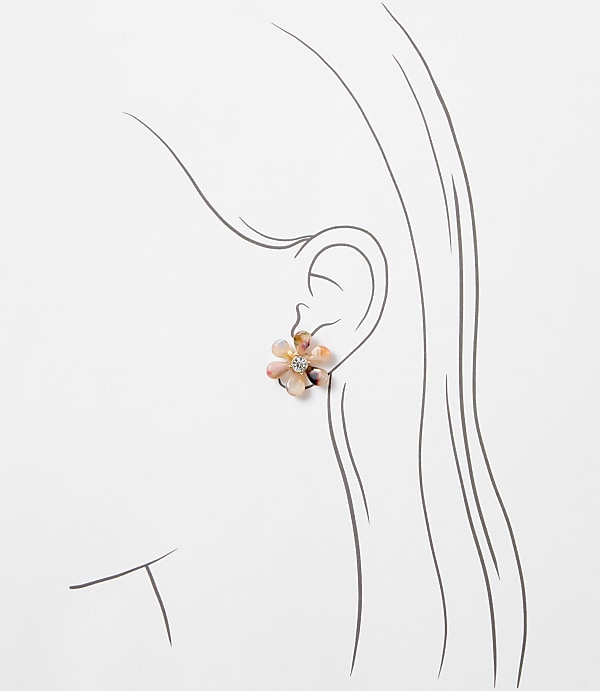 Tortoiseshell Print Floral Sparkle Stud Earrings