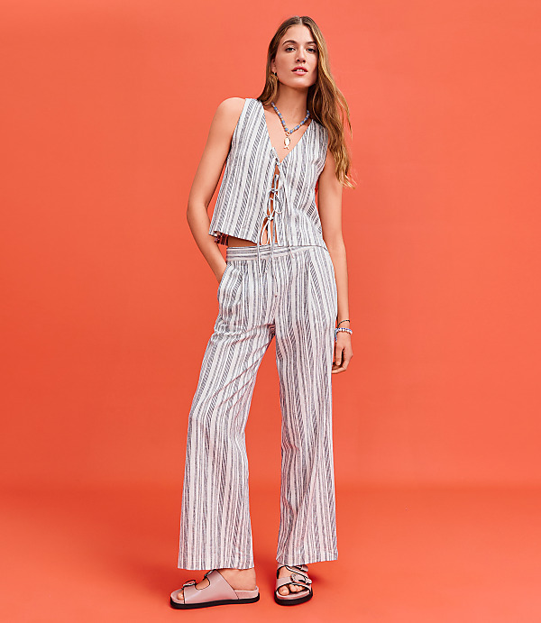 Lou & Grey Striped Linen Cotton Wide Leg Crop Pants