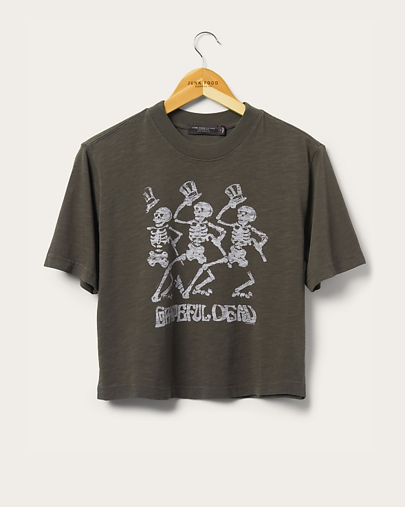 Junk Food Grateful Dead Dancing Skeletons Cropped Mock Neck Tee