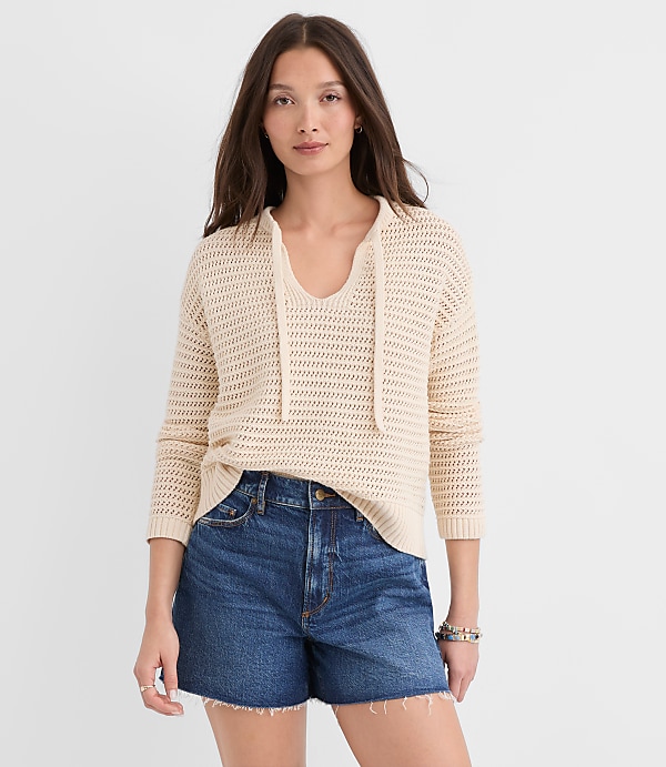 Mesh Stitch Tie Neck Sweater