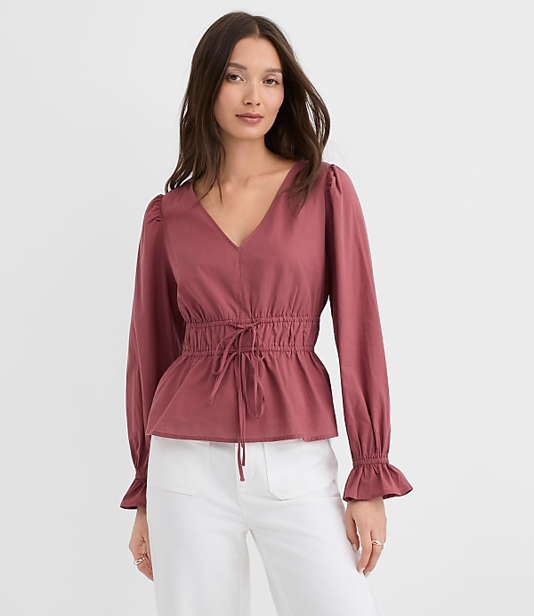 Petite Tie Waist V-Neck Blouse