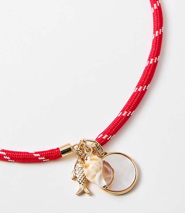 Fish & Seashell Rope Charm Necklace