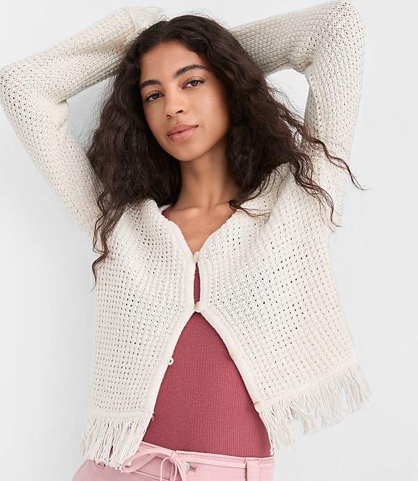 Fringe V-Neck Cardigan