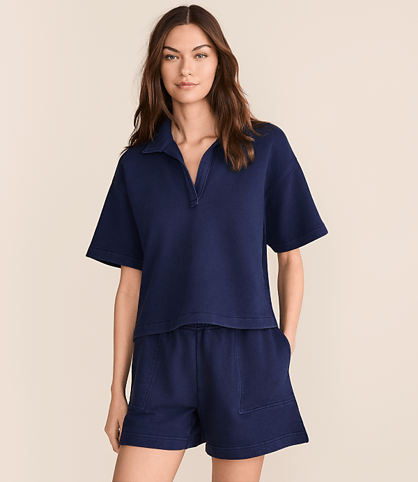 Lou & Grey Denim Washed Terrysoft Polo Top