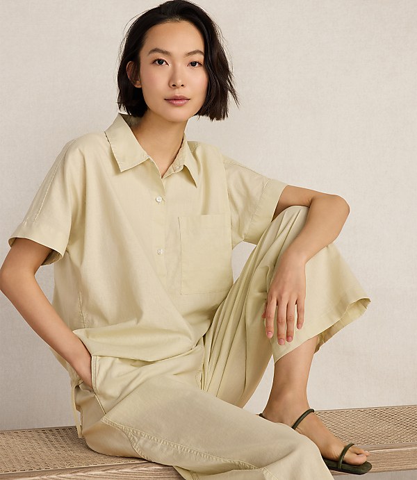 Haven Well Within Organic Cotton Linen Button-Down Top