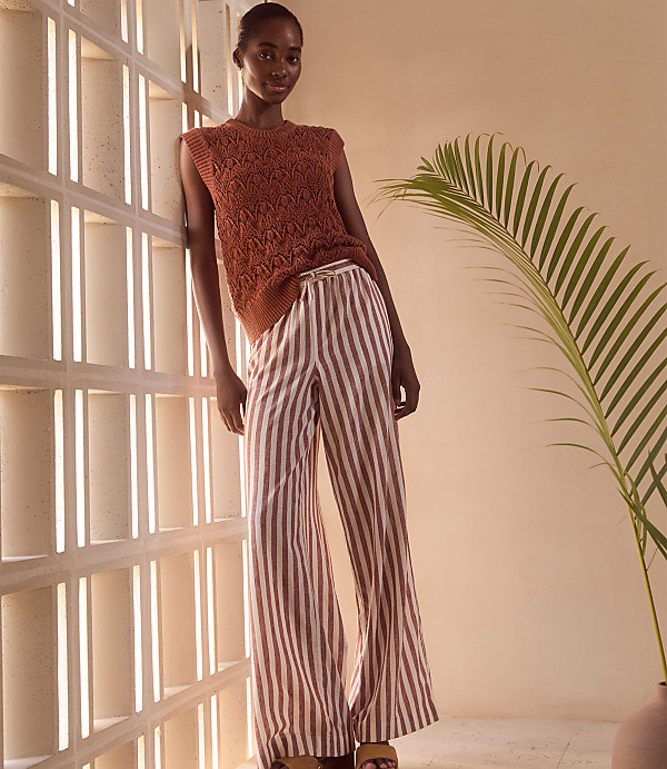 Haven Well Within Organic Cotton Linen Striped Wide Leg Pants