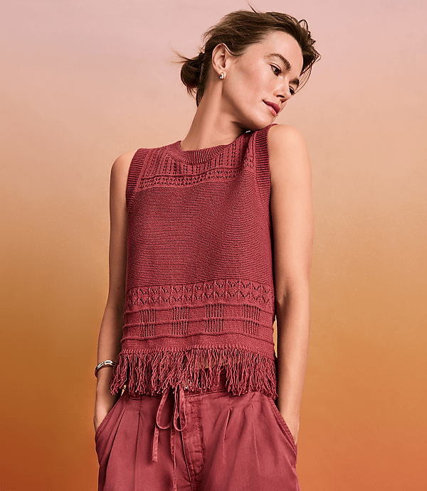 Petite Fringe Pointelle Sweater Tank Top