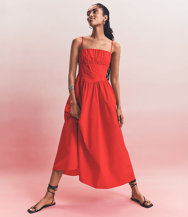 Petite Poplin Bustier Midi Pocket Dress
