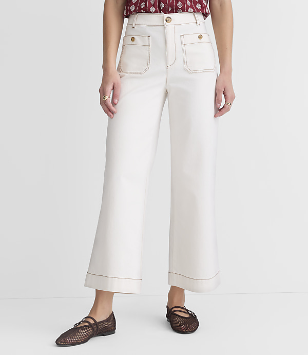 Tall Palmer Wide Leg Crop Pants in Topstitched Twill