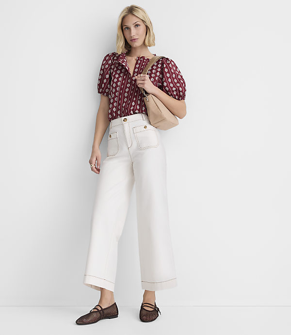 Tall Palmer Wide Leg Crop Pants in Topstitched Twill