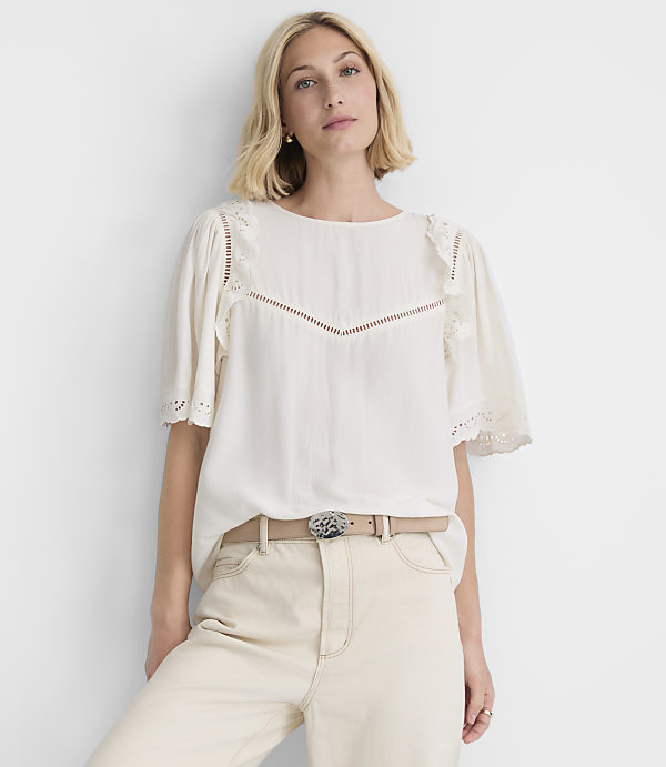 Petite Cutout Eyelet Ruffle Blouse