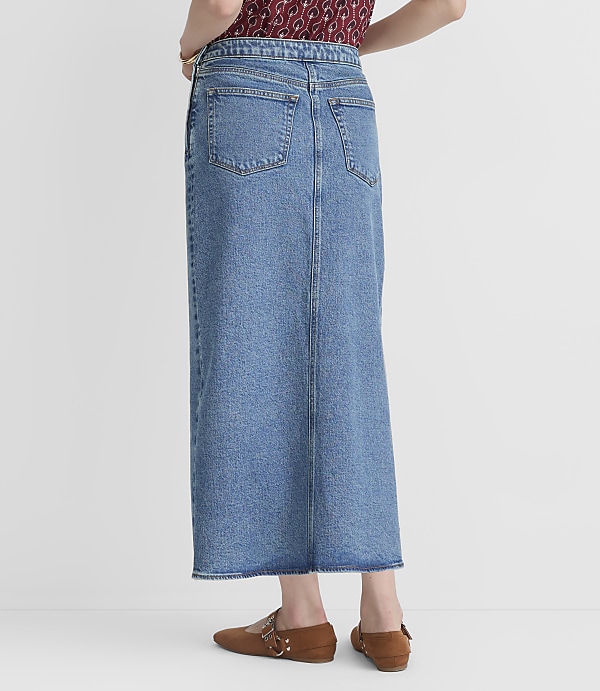 Petite Denim Midi Wrap Skirt in Bright Mid Indigo Wash