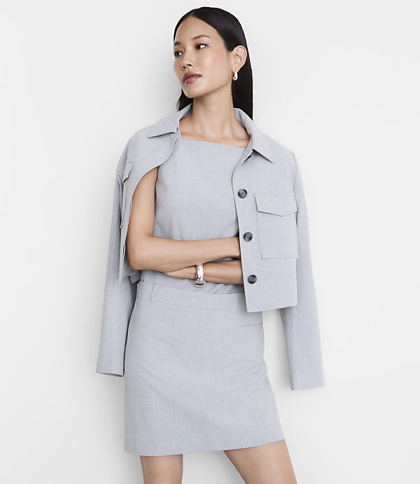 Petite LOFT Versa Seasonless Stretch Square Neck Mini Pocket Dress in Heather