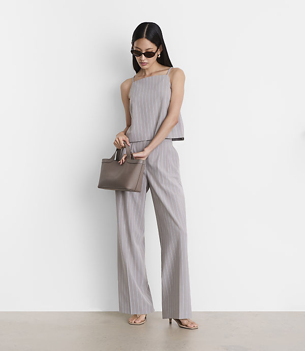 Petite LOFT Versa Seasonless Stretch Double Pleat Relaxed Straight Pants in Stripe