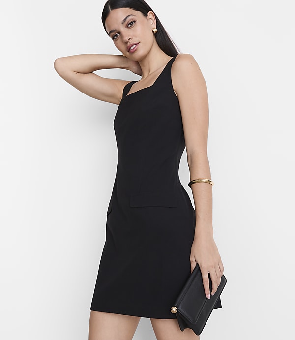 Petite LOFT Versa Seasonless Stretch Square Neck Mini Pocket Dress