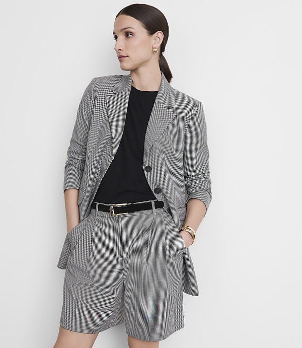 Petite LOFT Versa Seasonless Stretch Oversized Blazer in Mini Houndstooth