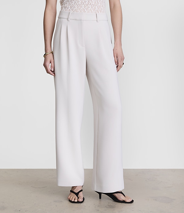 Petite LOFT Versa Crepe Drape Pleated Relaxed Straight Pants