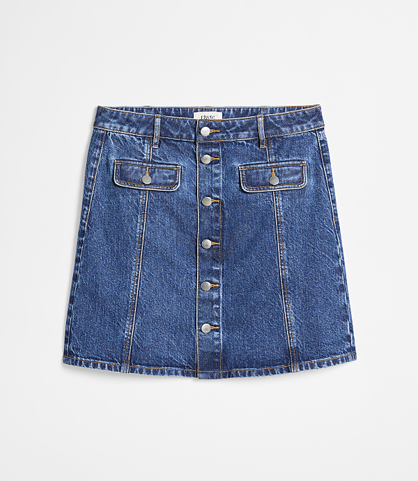 Petite Rivete Button Denim Mini Pocket Skirt in Classic Indigo Wash