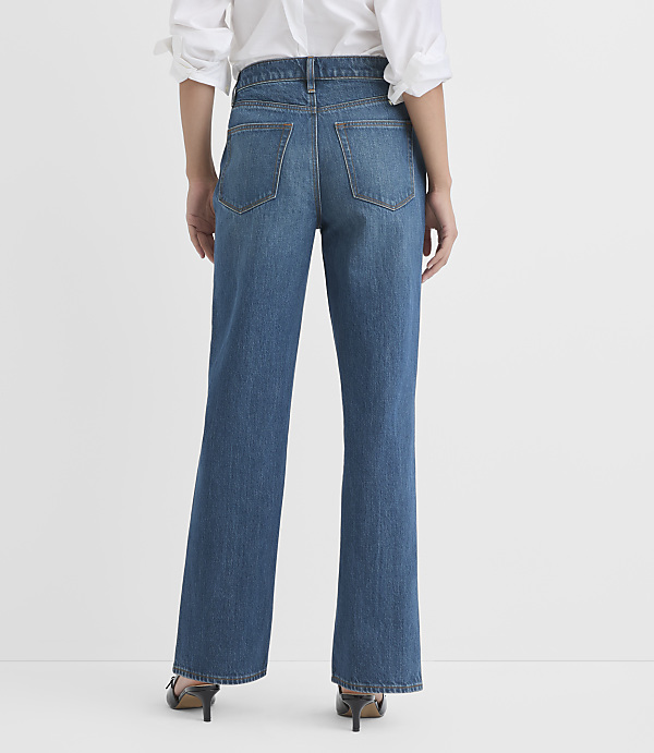 Rivete Tall Crossover Waist Mid Rise Relaxed Straight Jeans in Vintage Distressed Wash