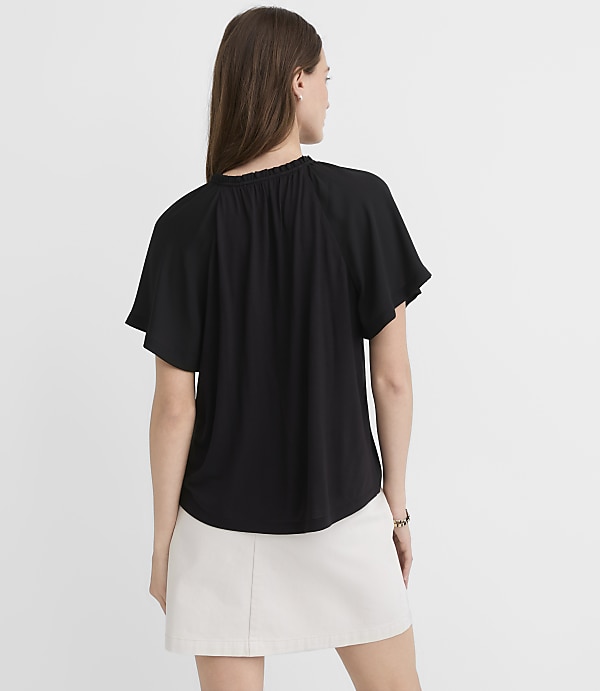 Petite Ruffle Tie Neck Mixed Media Blouse