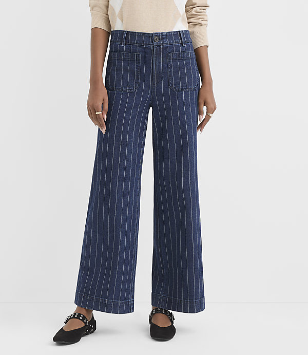 Petite Palmer Wide Leg Pants in Pinstripe