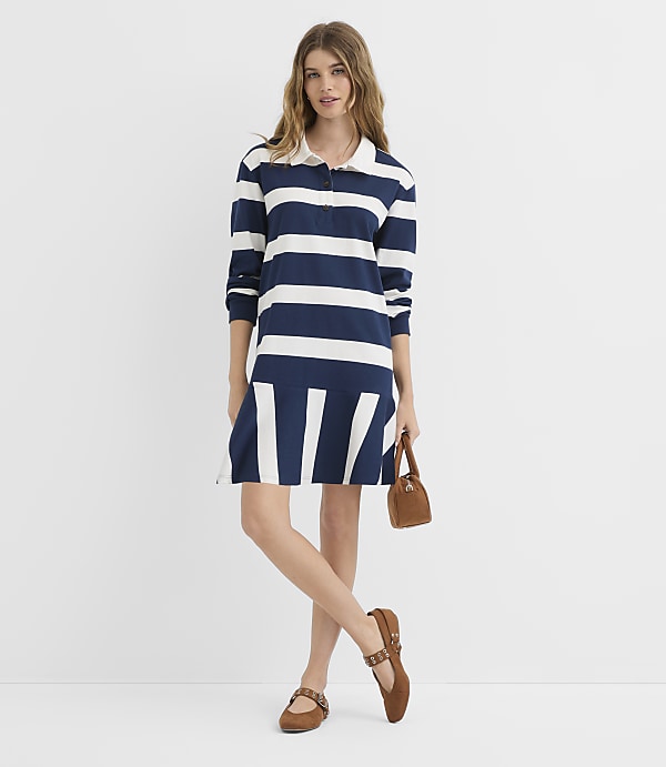 Petite Rugby Stripe Mini Flounce Dress