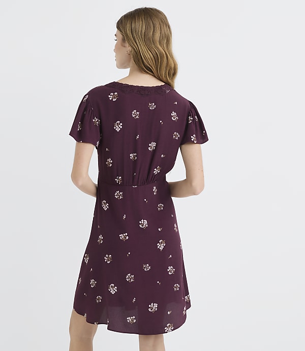 Petite Floral Lace Trim Bias Mini Dress