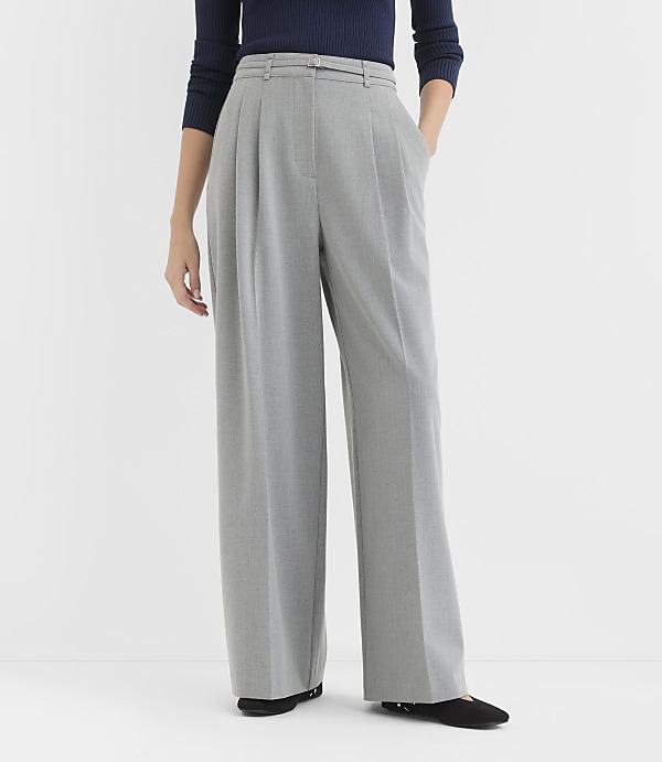 Petite Belted Slouchy Trouser Pants in Heather