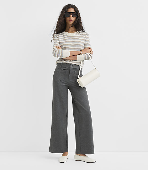 Petite Palmer Wide Leg Pants in Heathered Ponte