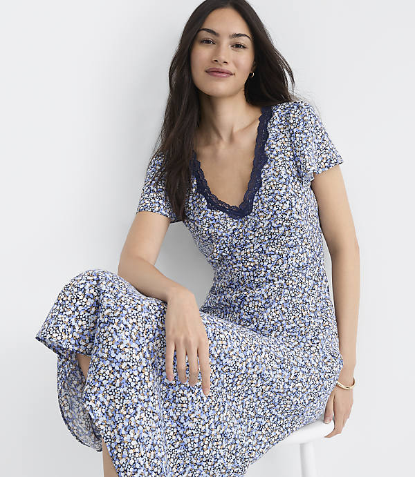 Petite Garden Lace Trim Bias Midi Dress
