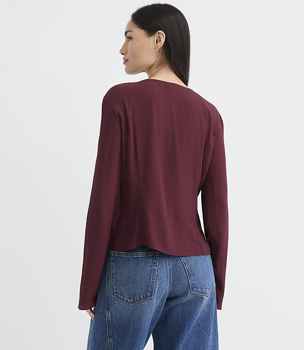 Petite Lace Trim V-Neck Blouse