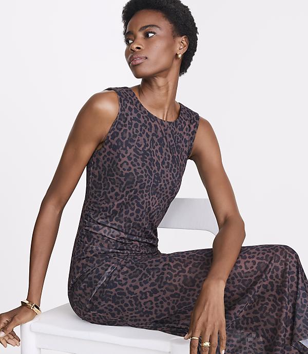 Petite LOFT Versa Leopard Print Mesh Maxi Dress