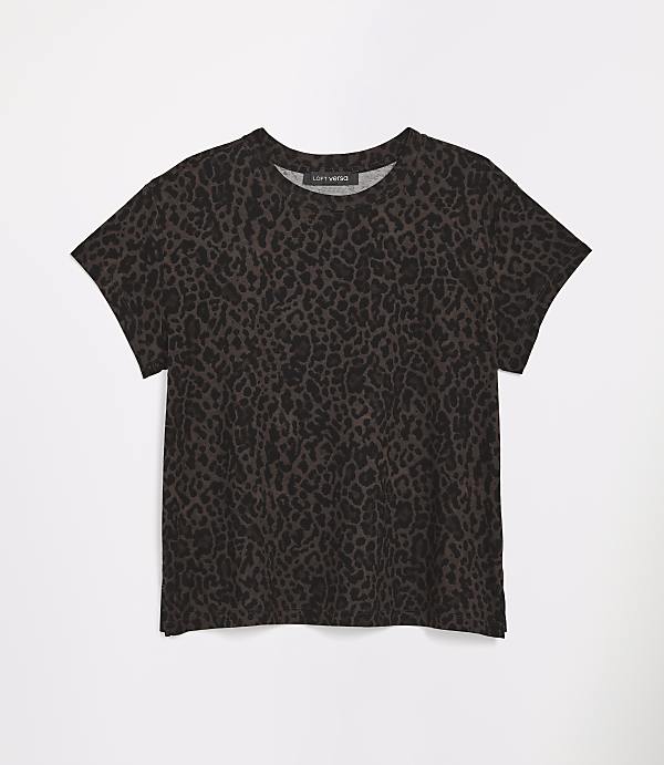A brown leopard print t-shirt is laid flat against a plain white background.