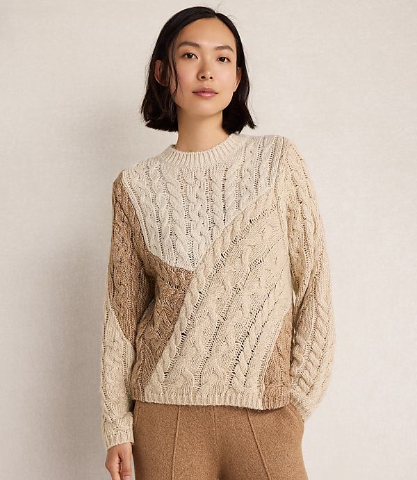 Haven Well Within  Cotton Blend Patchwork Cableknit Sweater